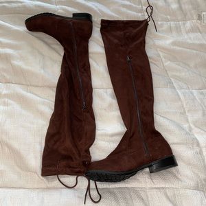 Brown over the knee suede boots